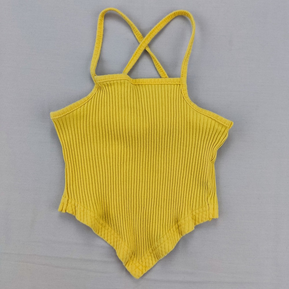 SHEIN Cami Top Girls 2-3Y Yellow Ribbed Handkerchief Hem Crisscross Straps